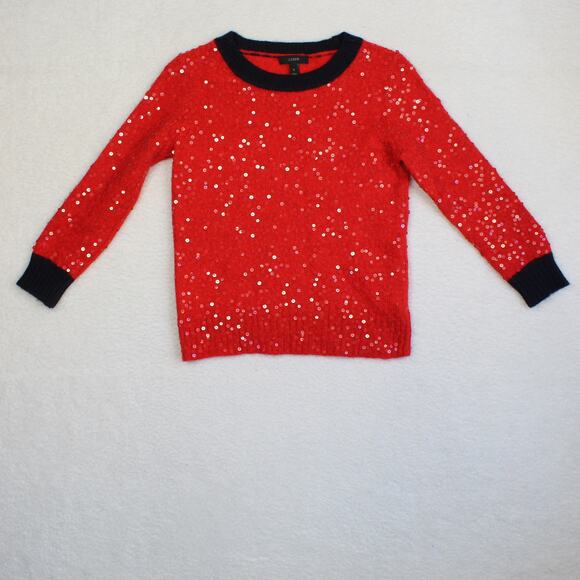 J Crew Sequin Mohair Sweater Womens Small Red Black Wool Blend Holiday  Preppy - Picture 1 of 8
